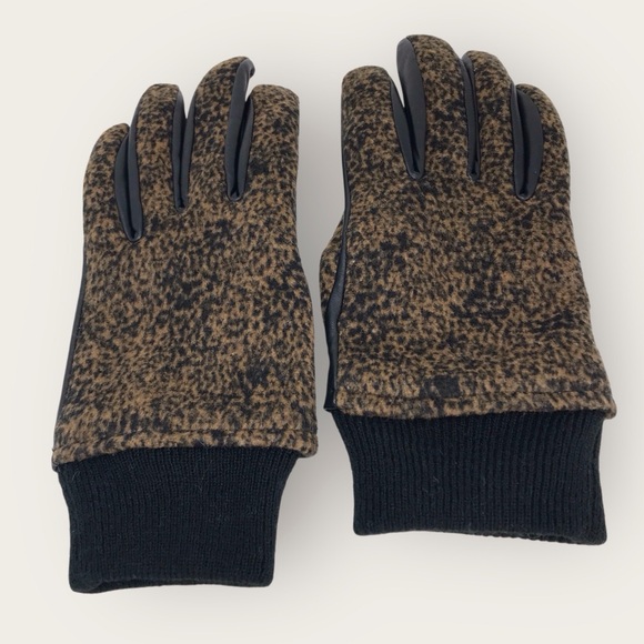Land's End Brown EZ Touch Screen Gloves Leather & Cashmere Animal Print - Picture 4 of 7
